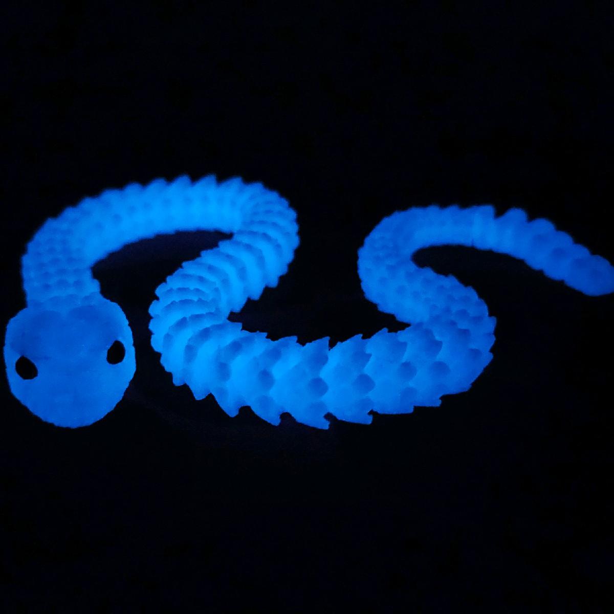 3D Printed Glow in the Dark (Blue) with Red eye Articulated Snake fidgetstoys