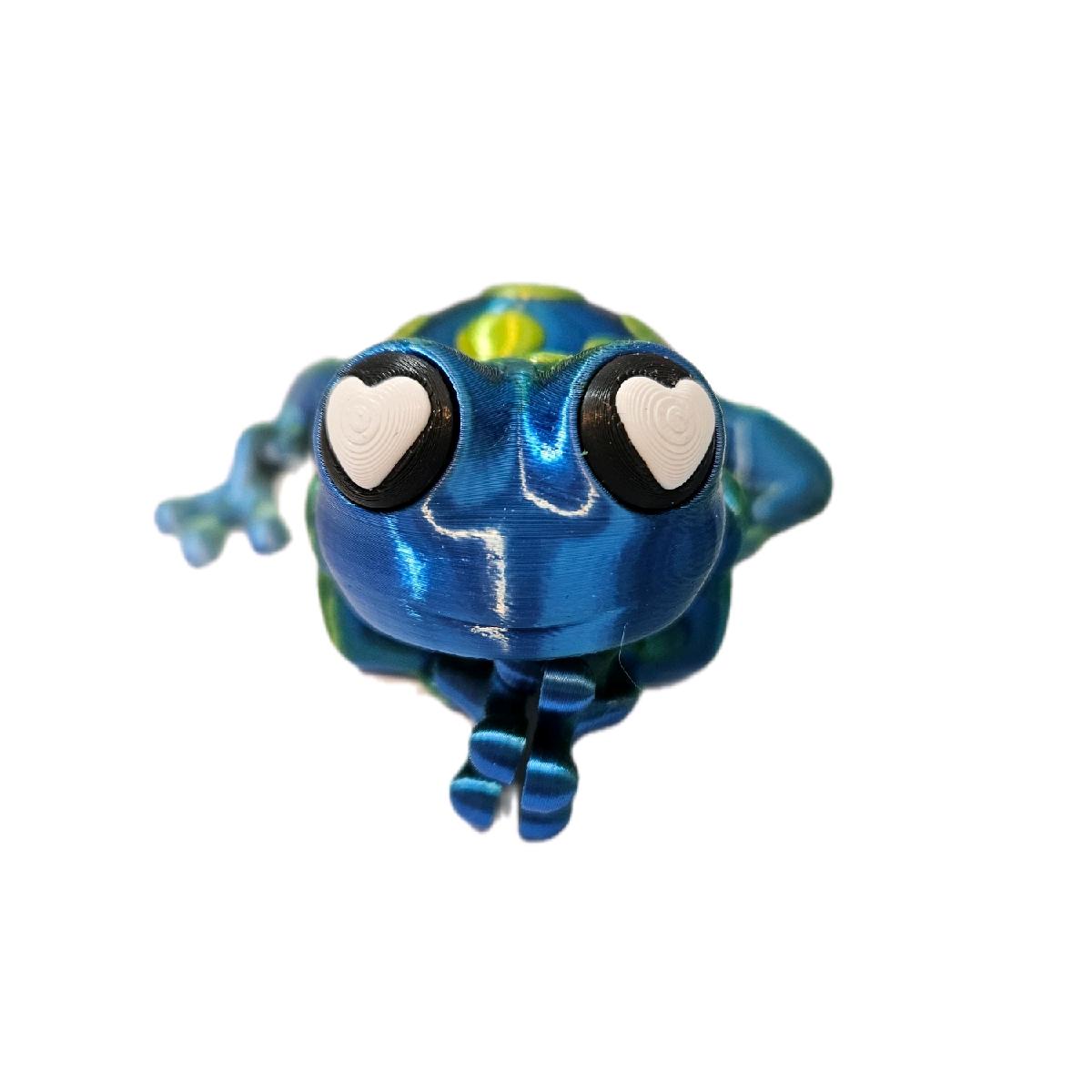 Flexi Frog, Blue and Green with Green and Yellow Spots. 3D Printed