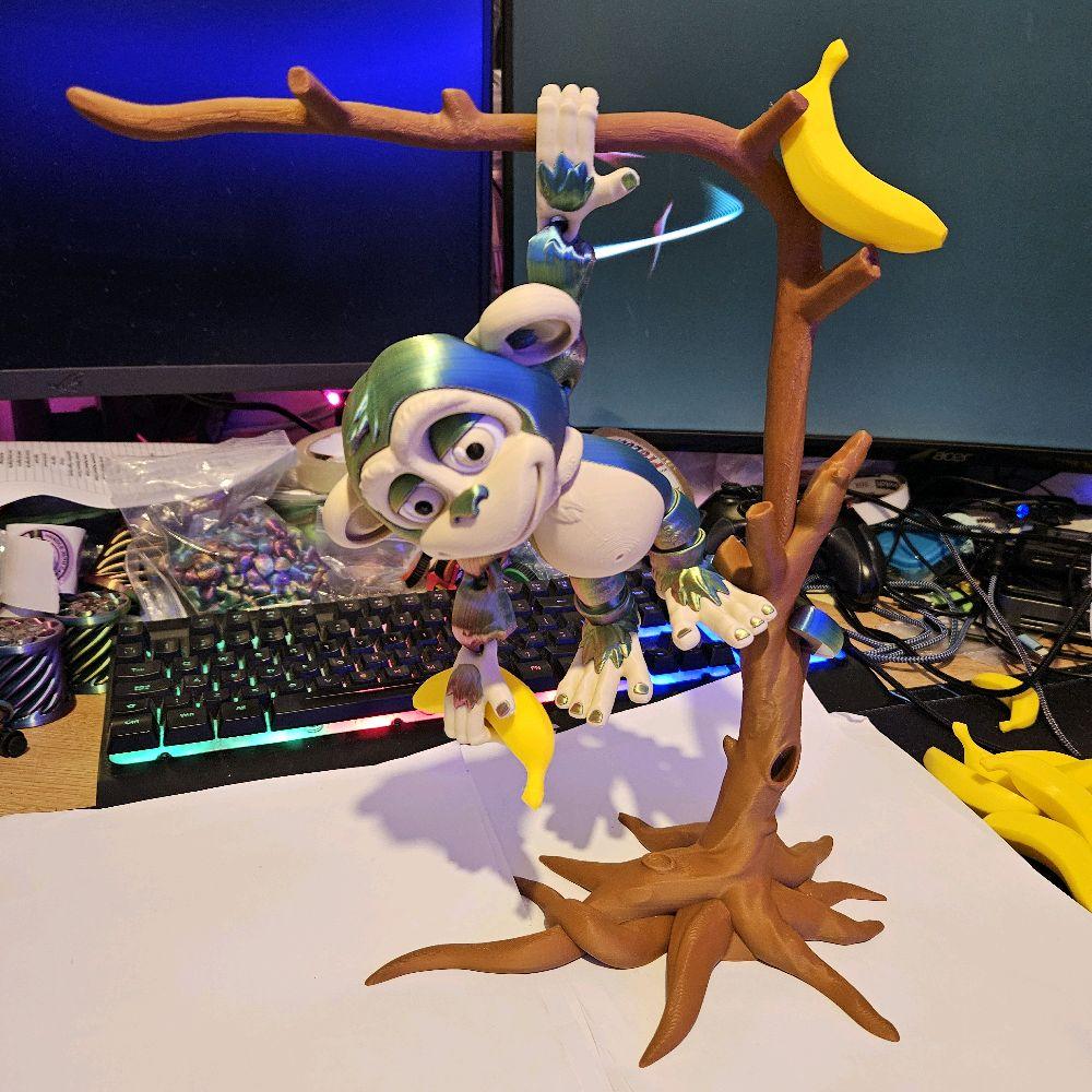Articulated Monkey with Tree and Bananas - Multicolor Filament 3D-Printed Fidget Toy - Image 2