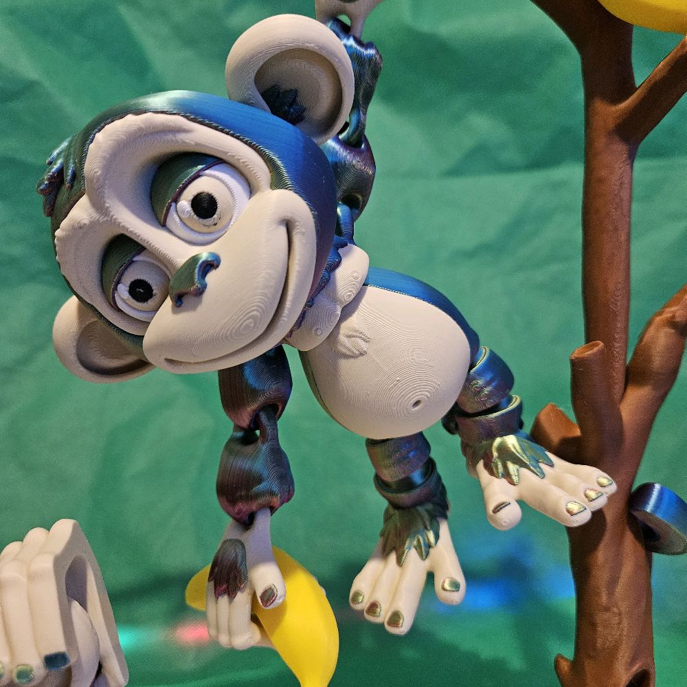 Articulated Monkey with Tree and Bananas - Multicolor Filament 3D-Printed Fidget Toy - Image 3